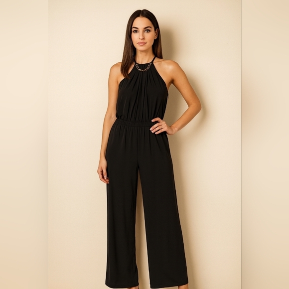 MICHAEL Michael Kors Pants - Michael Kors Black Halter Jumpsuit Gold Chain S, Womens
